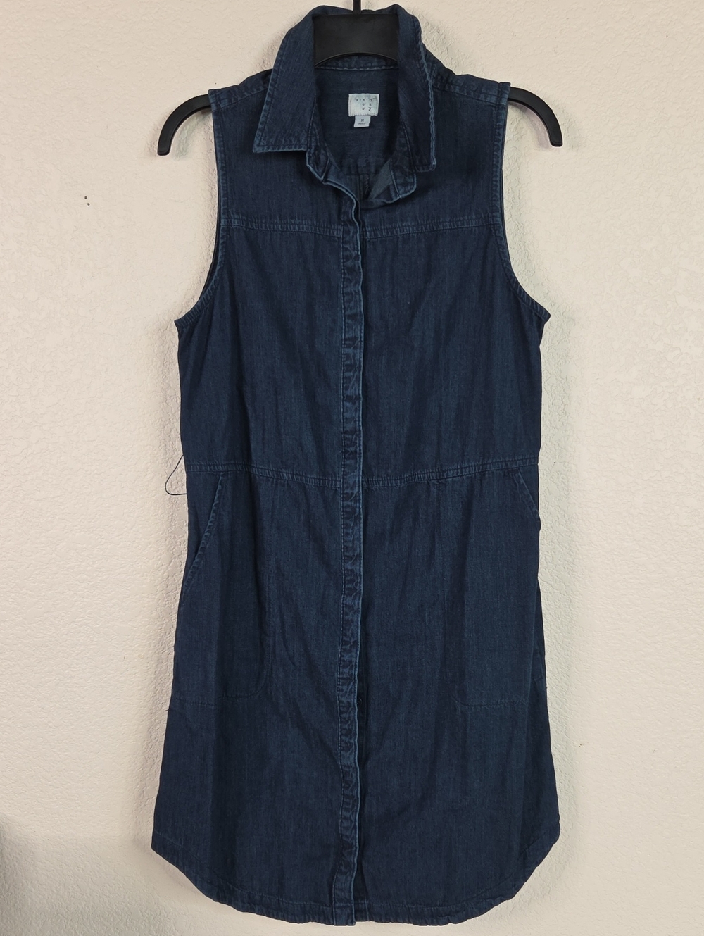 a new day Dark Blue Sleeveless Denim Shirt Dress